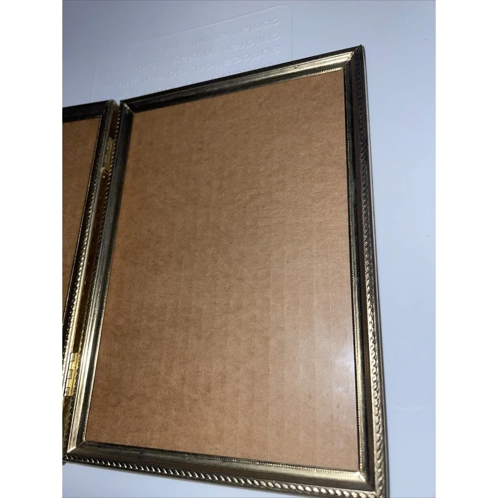 Vintage Hinged Double Photo Picture Frame Gold Tone Metal Mid Century MCM  5x7
